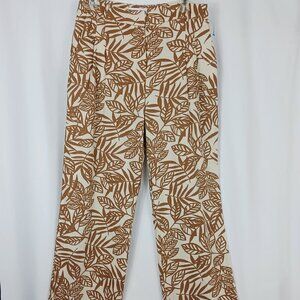House Of Harlow 1960 Cream Tan Leaf Linen Blend Trouser Pants size 6